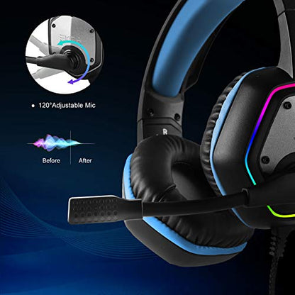 EKSA E1000 Gaming Headset, Computer Headphones with Noise Canceling Mic & RGB Light, 7.1 Surround Sound, Compatible with PC, PS4 PS5 Console, Laptop (Blue) - color: Blue