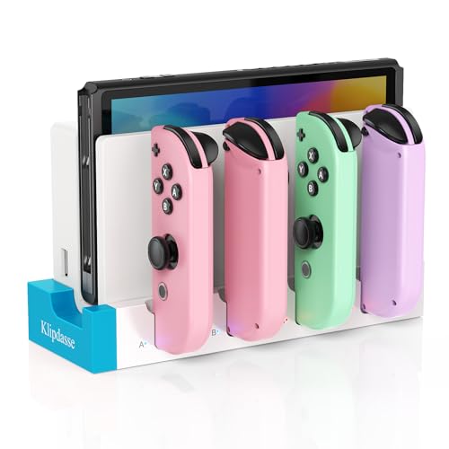 Switch Controller Charger Dock for Nintendo Switch 1/OLED for 4 Joy-Cons | Fast Charging Station for 4 Joycons, Stand for Nintendo Switch Dock Accessories, with LED Indicator & Extra USB 2.0 Port - color: Blue-White, size: For Switch/OLED
