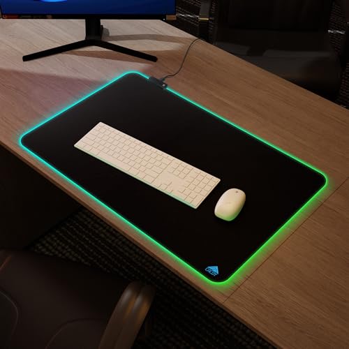Cacoy 31.5x20 Inch RGB Gaming Mouse Pad, Non-Slip Large LED Desk Mat, Black | Extended Computer Mouse Mat with 9 Lighting Modes, Premium Textured Surface Stitched Edges RGB Keyboard Pad Gamer Accessories - color: Rgb, size: 31.5" x 20"