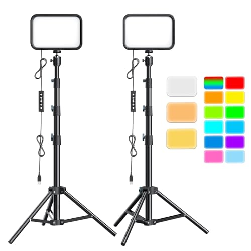 UBeesize 2-Pack RGB Photography Lighting, Studio Lights with Adjustable Tripod Stand and Ball Head, Video Light for Video Recording, Live Streaming, Makeup - style: RGB(Filter-free)