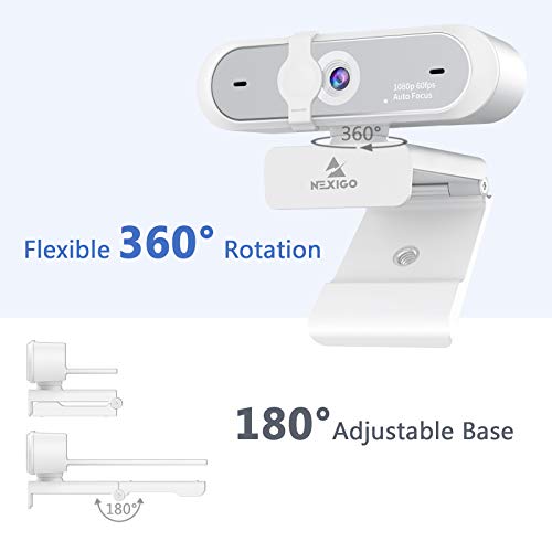 NexiGo N660P 1080P 60FPS Webcam with Software Control, Dual Microphone & Cover, Autofocus, HD USB Computer Web Camera, for OBS/Zoom/Skype/FaceTime/Teams/Twitch, White - size: 1080P 60FPS Webcam White