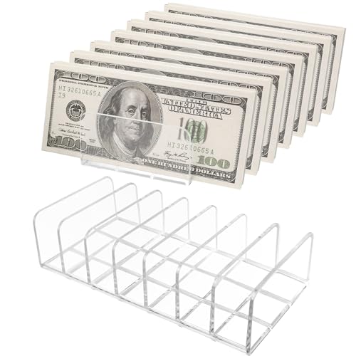 2pcs Mail Organizer Plastic Cash Tray, 7 Sections Acrylic Clear Plastic Mail Organizer, 6.6 x 3.3 inch Desk Divider Holder for Cash Envelope Mail Bill Card Makeup Palette