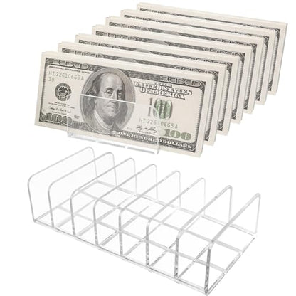 2pcs Mail Organizer Plastic Cash Tray, 7 Sections Acrylic Clear Plastic Mail Organizer, 6.6 x 3.3 inch Desk Divider Holder for Cash Envelope Mail Bill Card Makeup Palette