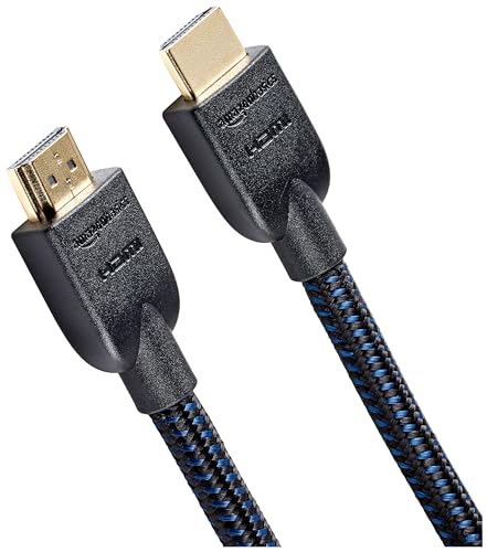 Amazon Basics Nylon-Braided HDMI 2.0 Cable, 10ft, 4K@60Hz, 18Gbps, 2160p, 48 bit, Compatible with TV/PS5/Xbox/Roku/Blu-ray, Black & Blue - color: Black, size: 10 Feet (Pack of 1)