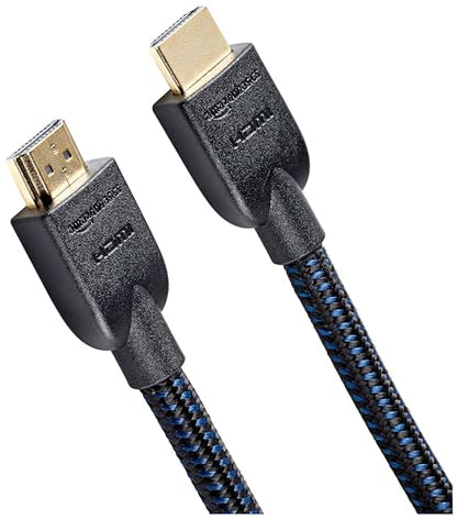 Amazon Basics Nylon-Braided HDMI 2.0 Cable, 15ft, 4K@60Hz, 18Gbps, 2160p, 48 bit, Compatible with TV/PS5/Xbox/Roku/Blu-ray, Ethernet, Black & Blue - color: Black, size: 15 Feet (Pack of 1)