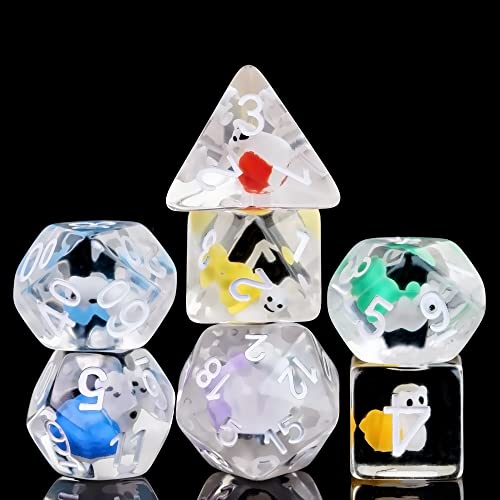 Cusdie 7-Die DND Dice, Polyhedral Dice Set Filled with Animal, for Role Playing Game D&D Dice (Colorful Snail) - color: Colorful Snail