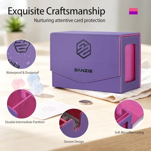 SANZIE Card Deck Box for MTG Commander Deck Box with 2 Toploaders (Purple) | Card Storage Box with Commander Display, Fits 240+ Single Sleeved Trading Cards, PTCG TCG Deck Box for Trading Cards - color: Purple
