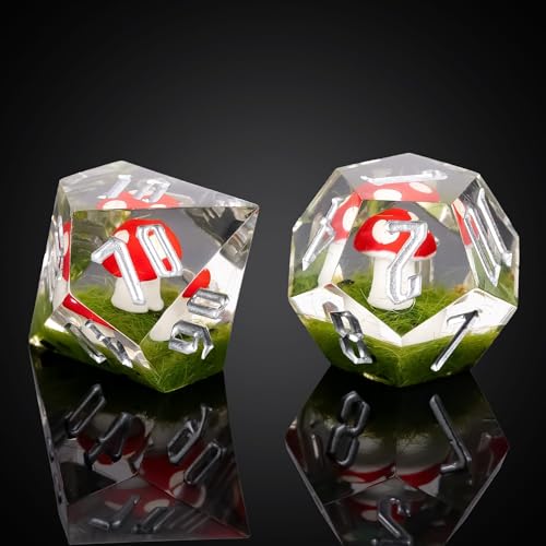 Cusdie Sharp Edge DND Dice, 7 PCs Red Mushroom Dice Set D&D D20 D12 D10 D8 D6 D4, Handcrafted Polyhedral Dice Set for RPG and Other Table Games(Red Mushroom) - color: Red Mushroom