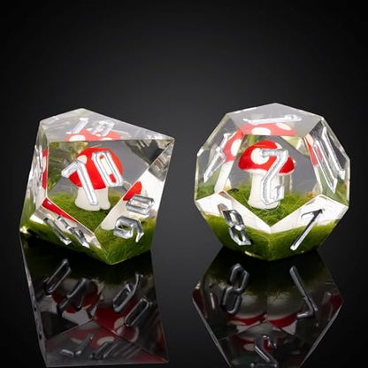 Cusdie Sharp Edge DND Dice, 7 PCs Red Mushroom Dice Set D&D D20 D12 D10 D8 D6 D4, Handcrafted Polyhedral Dice Set for RPG and Other Table Games(Red Mushroom) - color: Red Mushroom