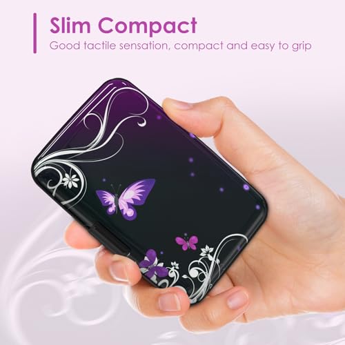 Credit Card Holder Mini, Purple Butterfly RFID Blocking Aluminum Wallet Slim Metal Hard Case Travel Wallet ID Case for Women Men - color: Purple Butterfly