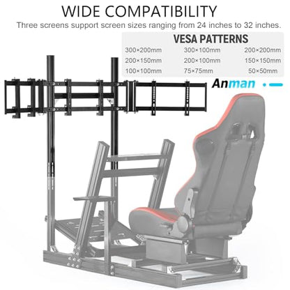 Anman Racing Simulator Cockpit Monitor Stand Fit for Logitech G29 G923 | for Thrustmaster T248, for Fanatec Only Suitable Aluminum Racing Cockpit Without Wheel,Pedal