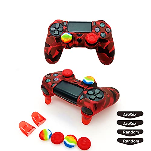 Silicone Skin Cover for Ps4 Controller (1pc Anti-Slip Case, 1 Pair L2 R2 Trigger Extender, 4pcs Thumb Grips,4pcs LED Light Bar Decal) Protector for DualShock PS4/ Slim/Pro Controller (Red Camouflage) - color: Red Camouflage