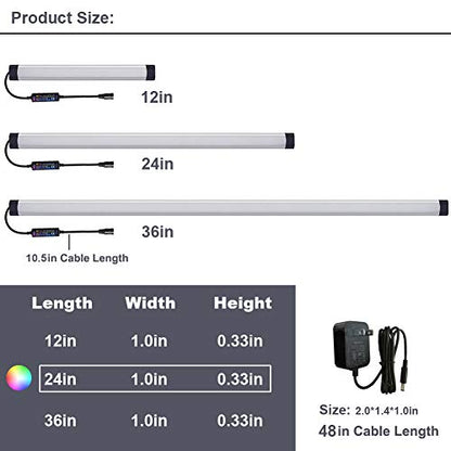 Dimmable Under Cabinet Lighting, RGB LED Light Bar, RF Remote Control Lamp, Multicolor Under Counter Lights for Desk, Room, Cupboard, Hallway, Shelf, Closet (24 Inch) - size: 24 Inch