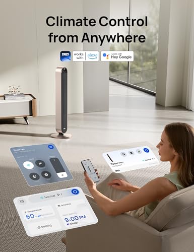 DREO Smart Tower Fan for Bedroom, 120° Oscillating Fan, 20dB Quiet DC Motor | 28ft/s Airflow, 12 Speeds, 4 Modes Bladeless Standing Fan, 12H Timer Cooling Fan for Home, Living Room, App & Alexa Control - color: Starlight