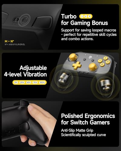 EasySMX S10C Wireless Switch 2 Pro Controller, Hall Effect Joysticks, HD Rumble, Instant Wake-Up, Motion Control, Back Buttons, Turbo, C Button for Switch 2/Switch/PC/iOS/Android - color: Black
