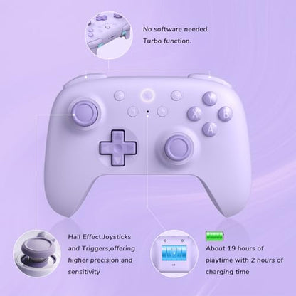 8Bitdo Ultimate 2C Wireless Controller for Windows PC & Android (Purple) | 1000Hz Polling Rate, Hall Effect Joysticks & Hall Triggers, Remappable L4/R4 Bumpers - color: Purple