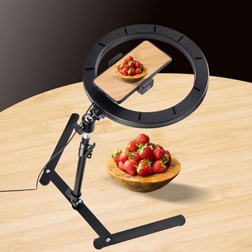 Adjustable Desktop Phone Tripods Mount with 360 Rotations for Video Live Streaming Baking Scanning Projects Phone Tripods Stand with LED Mount