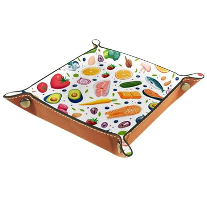 Balanced Biet Food Print Microfiber Leather Dice Trays Folding for RPG DND Table Games, Leather Dice Holder Storage Box Portable Folding Rolling Dice Tray, 20.5x20.5cm