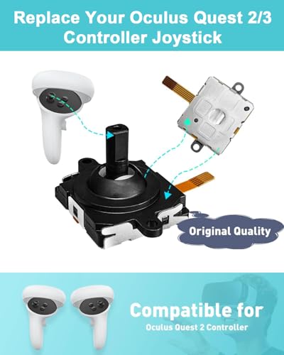 OLCLSS Joystick Replacement Kit for Oculus Quest 2 Controller, Repair Accessories for Meta Quest 3 Controller, Include 2 Joysticks, T5 Screwdriver, Tweezer, Pry Tool, 4 Thumbstick Grips - color: Black-11-in-1