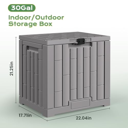 Jocoevol Deck Box 30 Gal, UV Resistant & Waterproof Outdoor Storage Box with Lock, Easy Assemble Storage Bins Container for Pool Patio Garden - size: 30Gal