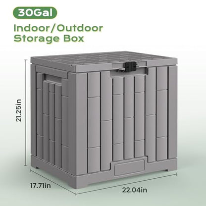 Jocoevol Deck Box 30 Gal, UV Resistant & Waterproof Outdoor Storage Box with Lock, Easy Assemble Storage Bins Container for Pool Patio Garden - size: 30Gal