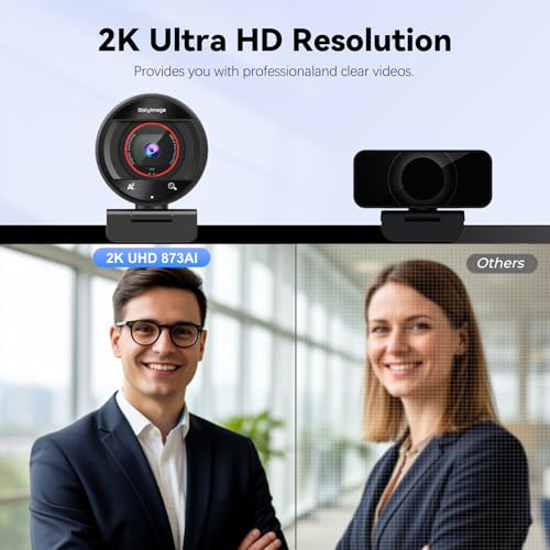 2K AI Webcam USB 3.0 with HDR 8X Digital Zoom & Microphone for PC | with Remote Control Plug and Play, Compatible with Zoom, Teams, Skype, Facetime, Meetings for Laptop Desktop Mac