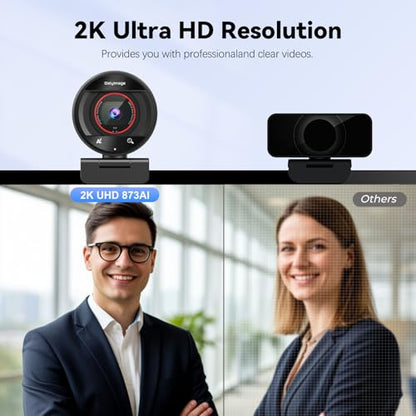 2K AI Webcam USB 3.0 with HDR 8X Digital Zoom & Microphone for PC | with Remote Control Plug and Play, Compatible with Zoom, Teams, Skype, Facetime, Meetings for Laptop Desktop Mac
