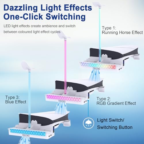 Slim/Pro Horizontal Stand with Cooling Fan and P5 Controller Charger Compatible with 5 Console,Cooling Station with RGB Light Dual Controller Charging and Headphone Storage