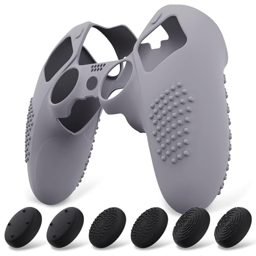 PlayVital 3D Studded Edition Anti-Slip Silicone Cover Case for ps5 Edge Controller, Soft Rubber Protector Skin for ps5 Edge Wireless Controller with 6 Thumb Grip Caps - Metallic Gray - color: Metallic Gray