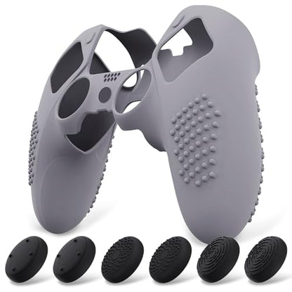 PlayVital 3D Studded Edition Anti-Slip Silicone Cover Case for ps5 Edge Controller, Soft Rubber Protector Skin for ps5 Edge Wireless Controller with 6 Thumb Grip Caps - Metallic Gray - color: Metallic Gray