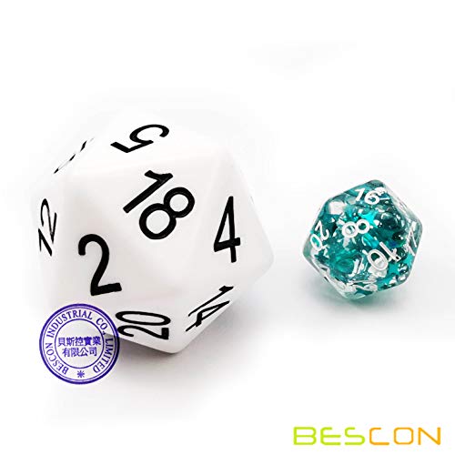 Bescon Jumbo D20 38MM, Big Size 20 Sides Dice Solid White, Big 20 Faces Cube 1.5 inch - color: Solid White