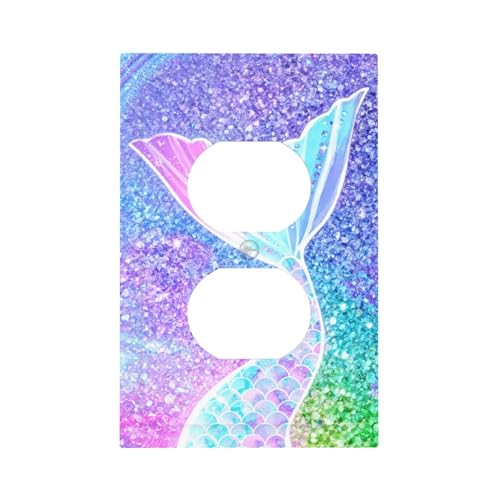 Decorative Outlet Covers Mermaid Scale Design with Iridescent Sparkles 1 Gang Duplex Light Switch Cover Plate Unique Wall Plates Switch Plate Cover for Girls Room Home Decor - color: Mermaid Scale, size: 1 Gang Duplex