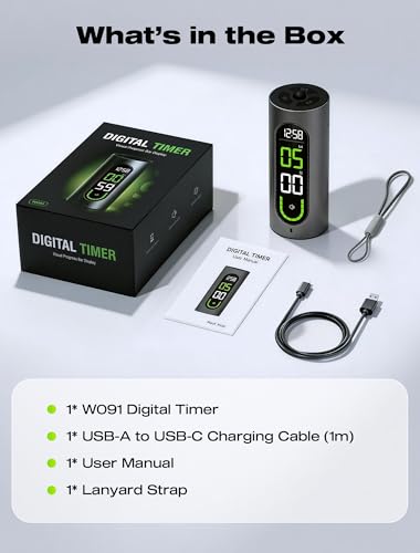 MASHI Portable Visual Digital Timer with Silent Mode and Vibration Alarm | Offers 100% silent operation,discreet vibration mode,and 3 volume levels up to 90dB for quiet offices,libraries,or kitchens.