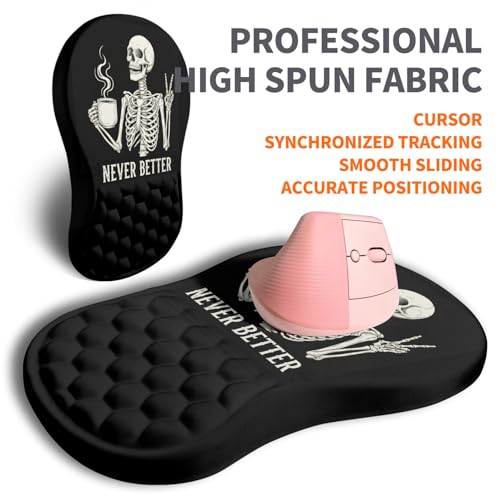 Ergonomic Joint Wrist Support Mouse Pad with Memory Foam Cushion Massage Bump, Carpal Tunnel Pain Relief Mousepad Slope Design for Wrist Rest, 11.8x7.9 in, Funny Skeleton - color: Funny Skeleton