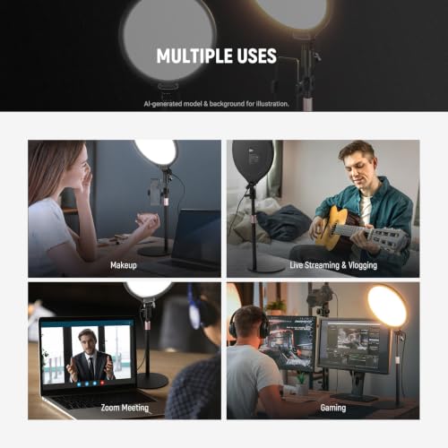 NEEWER Basics 2 Pack 10.5" Desktop LED Ring Light with Stand for Desk/Phone Holder, 3000-6500K Full Screen 15W Panel Lighting for iPhone Recording Streaming Selfie Laptop Webcam Video Conference, R10