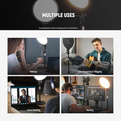 NEEWER Basics 2 Pack 10.5" Desktop LED Ring Light with Stand for Desk/Phone Holder, 3000-6500K Full Screen 15W Panel Lighting for iPhone Recording Streaming Selfie Laptop Webcam Video Conference, R10