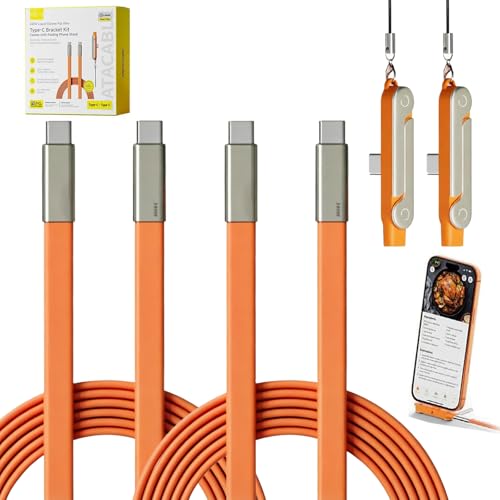 SIDEWAY Phone Charger 240W Silicone Cable with Detachable Stand - Universal Type-C, 90° Angle, 480Mbps Data Transfer Speed(orangeset-2Pcs) - color: orange-2pcs