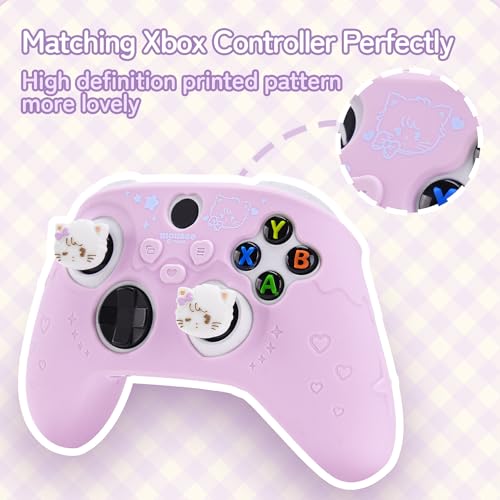 GeekShare Protective Skin Grips Set Compatible with Xbox Series X/S Controller, Sweet Purple Silicone Cover Case for Xbox Controller with 2 Thumb Grip Caps and 2 Stickers - Mikko