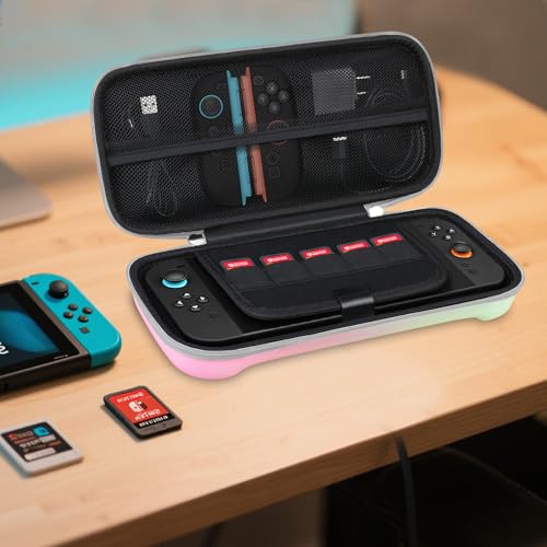 BOVKE Carrying Case for New 2025 Nintendo Switch 2, Switch 2 Protective Hard Travel Bag Holder with Extra Space for Joy-Con, Cables, Games Cartridges and Accessories, Fancy Pink Green - color: Fancy Pink Green