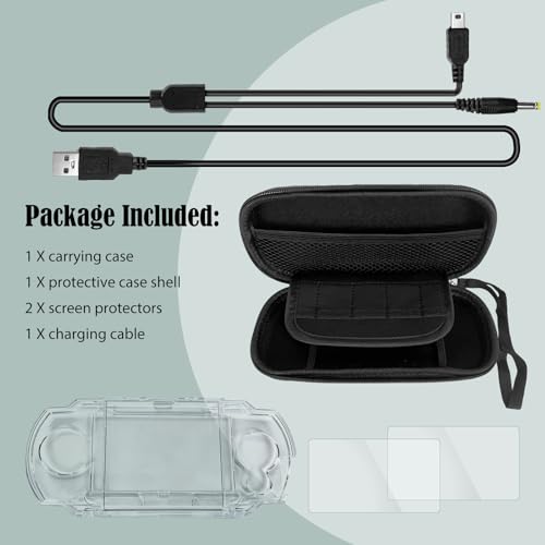 JDGPOKOO 5 in 1 Accessories Kit for PSP 1000, Carrying Case for PSP 1000, Protective Case Shell, 2 Set Screen Protectors and Charging&Date Cable, Compatible with PlayStation Portable 1000 ONLY - size: 5 in 1 psp 1000