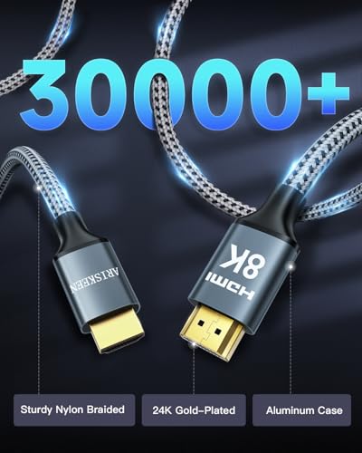 ARISKEEN 8K HDMI Cable 3FT 2-Pack, 48Gbps High Speed HDMI 2.1 Cable, 8K 60Hz, 4K 120Hz 144Hz Support for HDR 10, HDCP 2.2 2.3, eARC, DTS:X, Braided HDMI Cord Compatible with Laptop/HDTV - 3 Feet - size: 3 Feet