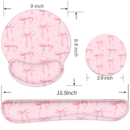 Ergonomic Mouse Pad with Wrist Rest and Keyboard Wrist Rest, Mousepad and Wrist Rest for Computer Keyboard, Non-Slip Rubber Base, Mouse Pad Wrist Support for Gaming, Pink Bow - color: Pink Bow