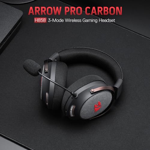 Redragon H858 3-Mode Wireless Gaming Headset, 7.1 Surround Sound, 53 mm Drivers, Memory Foam Ear Pads, Detachable Noise-canceling Microphone, Over-Ear Headphones Works for Phone, PC/PS5/NS, Black - color: Black