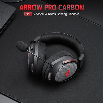 Redragon H858 3-Mode Wireless Gaming Headset, 7.1 Surround Sound, 53 mm Drivers, Memory Foam Ear Pads, Detachable Noise-canceling Microphone, Over-Ear Headphones Works for Phone, PC/PS5/NS, Black - color: Black