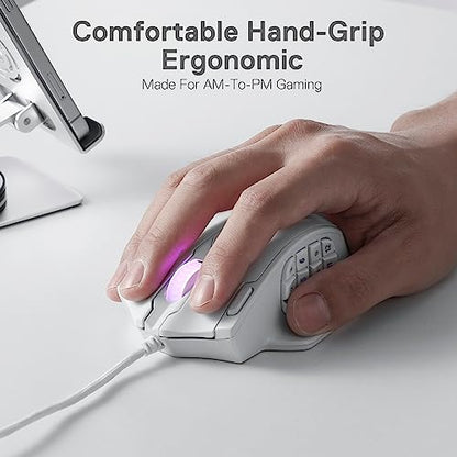 Redragon M908 Impact RGB LED MMO Gaming Mouse with 12 Side Buttons, Optical Wired Ergonomic Mouse with Max 12,400DPI, High Precision, 18 Programmable Macro Shortcuts, Comfort Grip, White | Stable Lag-Free Connection, Redefine Keybinding Macro, Vibing Back