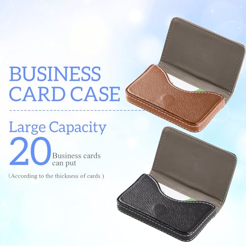 Outus 2 Pcs Business Card Holder, PU Leather Business Card Case Pocket Wallet with Magnetic Shut for Valentines Gift Adult(Black, Apricot) - color: Black, Apricot
