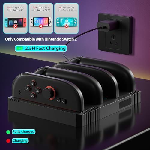Charging Dock for Nintendo Switch 2 Joy Con Controllers,4 in 1 Fast Charger Station,Magnetic and Bi-Directional Design for Switch 2 Joy Con Controllers - color: Jet Black