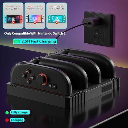 Charging Dock for Nintendo Switch 2 Joy Con Controllers,4 in 1 Fast Charger Station,Magnetic and Bi-Directional Design for Switch 2 Joy Con Controllers - color: Jet Black