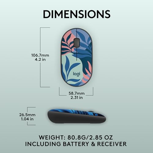 Logitech M340 Compact Ambidextrous Silent Wireless Mouse - Floral Leaves | Silent clicks, with 2.4 GHz USB-A Nano Receiver, 3 non-customizable buttons, 18-months battery, Windows Mac Chrome compatible - color: Floral Leaves