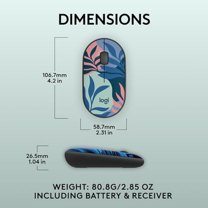 Logitech M340 Compact Ambidextrous Silent Wireless Mouse - Floral Leaves | Silent clicks, with 2.4 GHz USB-A Nano Receiver, 3 non-customizable buttons, 18-months battery, Windows Mac Chrome compatible - color: Floral Leaves